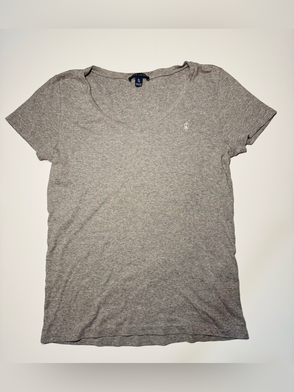 Polo Ralph Lauren Womens V-Neck T-Shirt Gray Cotton Pony Logo Preppy Size XL
